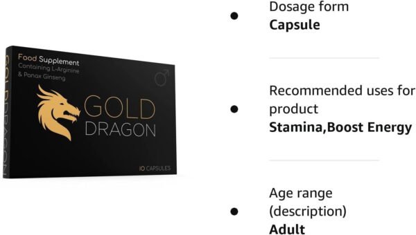 Extra Strong (10 Capsule) Gold Dragon Ginseng Complex - 100MG - Premium Enhanced Energy, Stamina & Endurance.