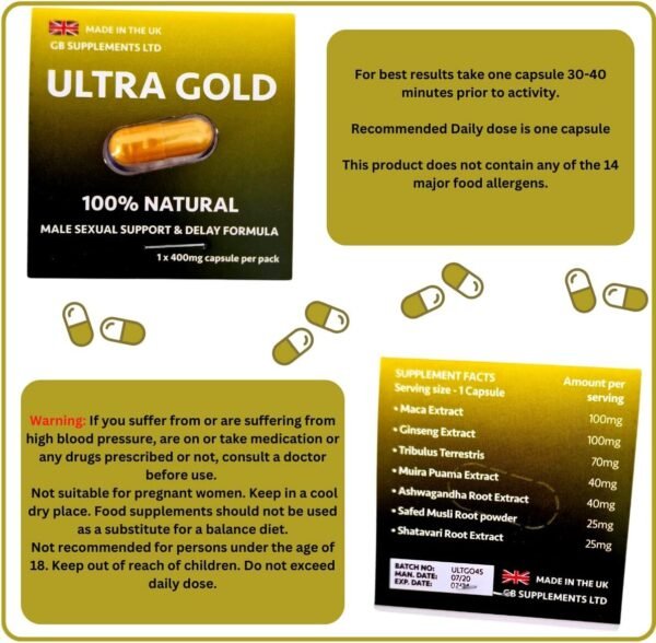 10 x Ultra Gold high-strength Tablets with Delay, a 100% Herbal sexual support supplement.