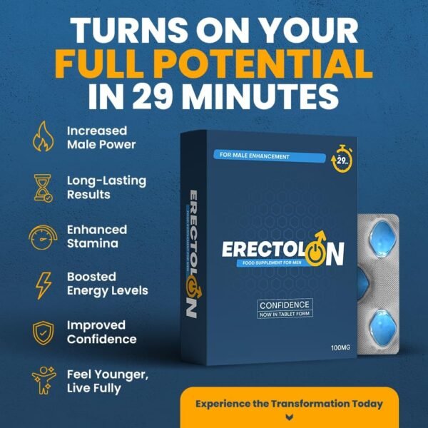 ERECTOLON 10 Ultra Blue Pills for Men - Premium Male Enhancing Pill for Growth Power & Strong Performance - Extra Strong Energy Support Herbal Supplement Tablets for Prolonged Stamina and Boost Force