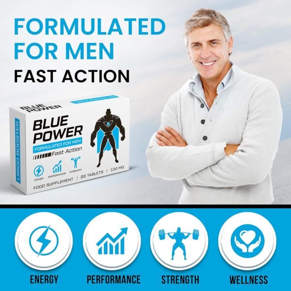 Blue Power 30 Pills 100mg - Stronger & Harder Enhanced Strength & Firmness for Men - Designed to Boost High Stamina, Performance & Prolonged Results - Natural Male Enhancing Food & Herbal Supplement