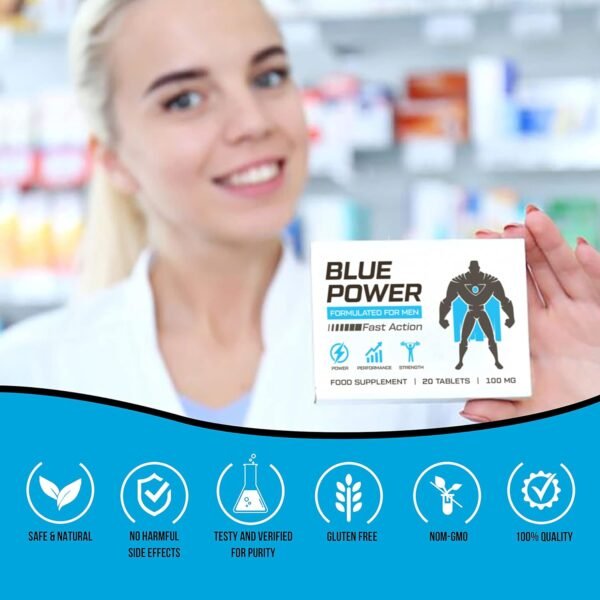 Blue Power 30 Pills 100mg - Stronger & Harder Enhanced Strength & Firmness for Men - Designed to Boost High Stamina, Performance & Prolonged Results - Natural Male Enhancing Food & Herbal Supplement