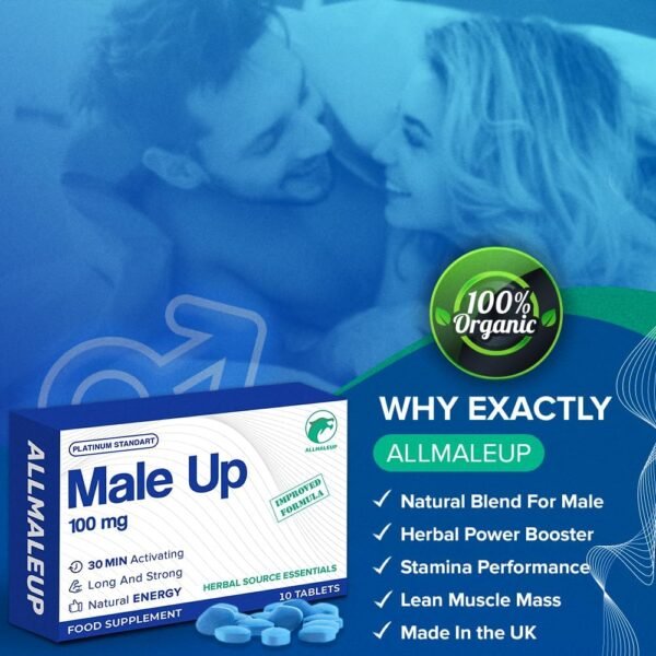AllMaleUp Extra Strong Pills for Men - Natural Supplement for Enhanced Performance & Stamina - Fast-Acting Tablets - Food & Herbal Supplement - 10 Pills