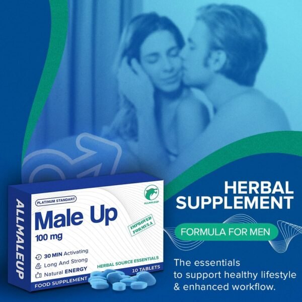 AllMaleUp Extra Strong Pills for Men - Natural Supplement for Enhanced Performance & Stamina - Fast-Acting Tablets - Food & Herbal Supplement - 10 Pills